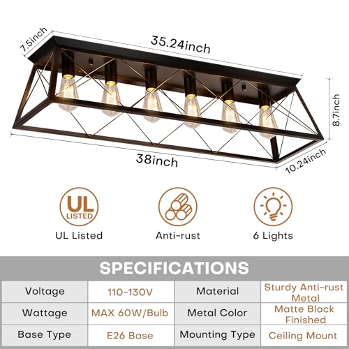 38" Large Flush Mount Ceiling Light for Kitchen Hallway Fixtures