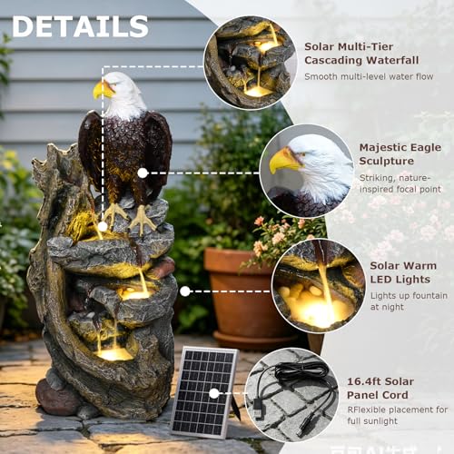 40.5" Tall Solar Water Fountain Outdoor Garden Eagel Sculpture