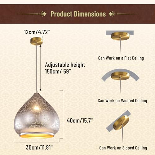 Moroccan Silver Hanging Light Rustic Metal Pendant Light