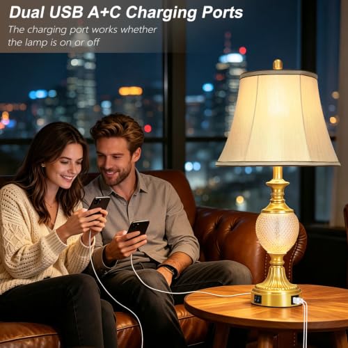 28'' Tall Gold Bedside Table Lamps with USB Charging Ports (2 Count)