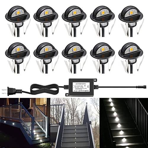 Pack of 10 Deck Garden Mall Step Stair Landscape LED Lights Cold White Low Voltage IP65 Lamp with Transformer (10 Count)