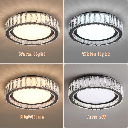 15 Inch Modern Dimmable LED Crystal Flush Mount Ceiling Light