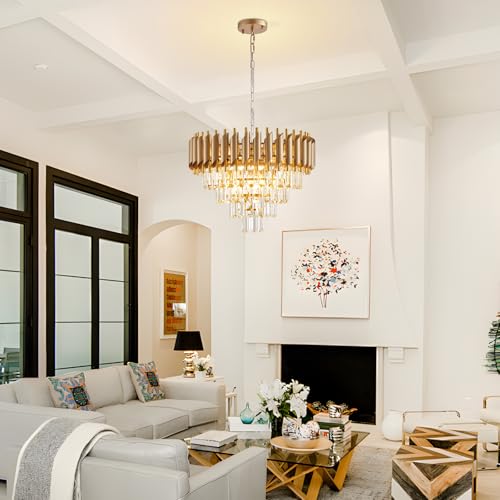 Modern Crystal Chandelier Gold 20 Inch Round 7 Lights 4