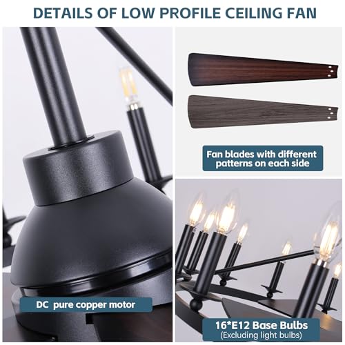 44" Black Wagon Wheel Ceiling Fan with 16 (16 Count)