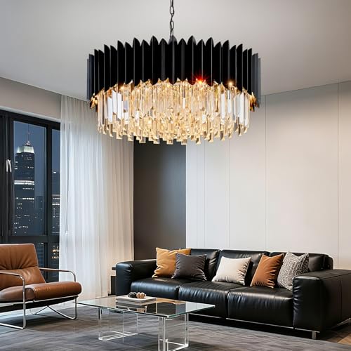 Modern Black Crystal Chandelier 24" Round Chandeliers 8