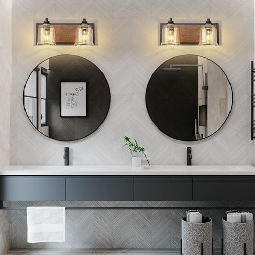 16" 2 Light Farmhouse Bathroom Vanity Light with Bubble Glass