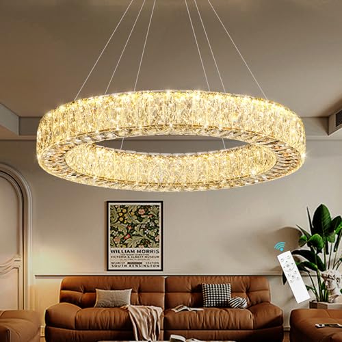 32 Inch Chandelier Glam Dimmable LED Crystal Chandeliers Luxury Round Pendant Lighting Fixtures for Dining Room Bedrooms Gold