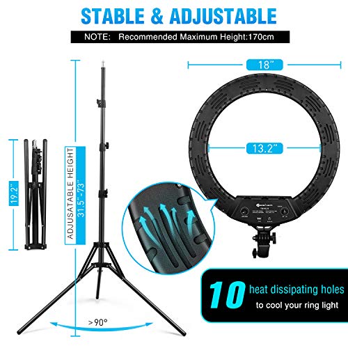 Ring Light 18 Inch LED Ringlight Kit with 73 inch Tripod Stand with Phone Holder Adjustable 3200