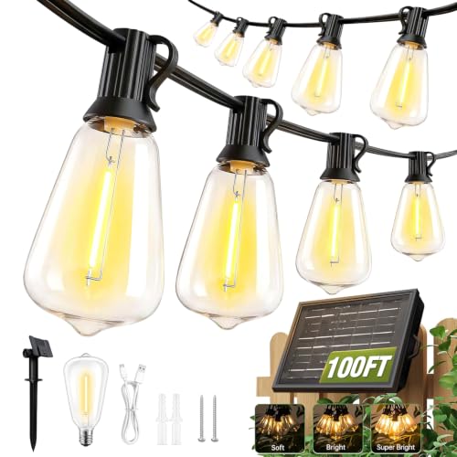 100FT Solar String Lights Outdoor Waterproof with Remote & Timer