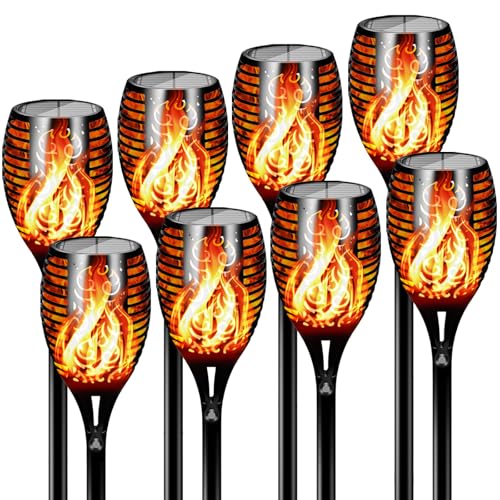43" Solar Torch Lights Outdoor with Flickering Flame for Halloween (8 Count)