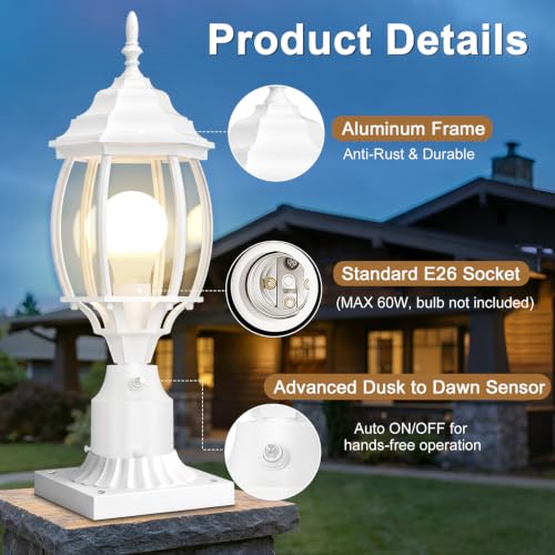 White Dusk to Dawn Outdoor Post Light
