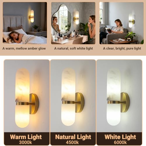 Alabaster Wall Sconces Bathroom Vanity Light Gold 13in 1 Pack