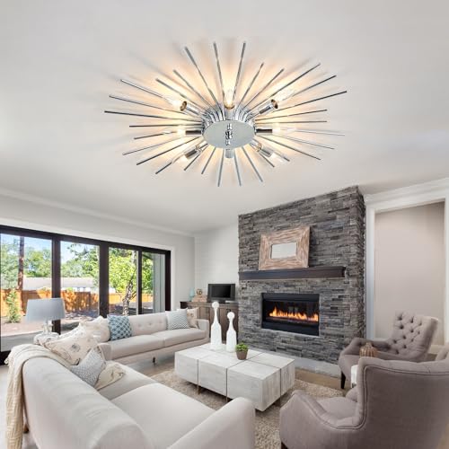 Semi Flush Mount 8 Light Ceiling Light Modern Metal Ceiling Lighting Chrome Light Fixture Chandelier for Farmhouse Kitchen Dining Room Bedroom Hallway Living Room
