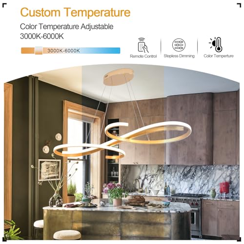 59.05" Gold Led Chandelier for Dining Room Dimmable Modern LED Pendant Chandelier with Remote Control