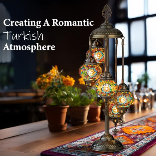 31" Turkish Mosaic Lamp Handmade 5 Globes Moroccan Table Lamp