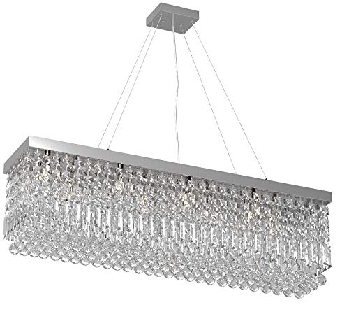 Rectangle K9 Crystal Chandelier Modern Rectangular Pendant Light Fixture for Dining Room Kitchen Island Chrome L31.5 x W10 x H10