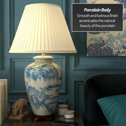 29" Blue and White Chinese Landscape Lamp
