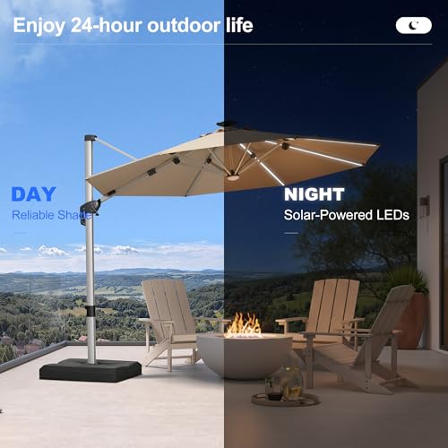 Cantilever Patio Umbrella 10ft Round Solar LED Light