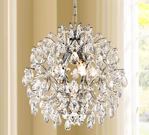 Modern Pendant Chandelier Crystal Raindrop Lighting Ceiling Light Fixture Lamp for Dining Room Bathroom Bedroom Livingroom entryway 3 E12 Bulbs Required D16 in x H18 in