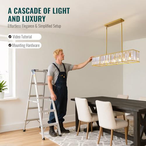 Modern Gold Rectangular Crystal Chandelier for Dining Room L47''