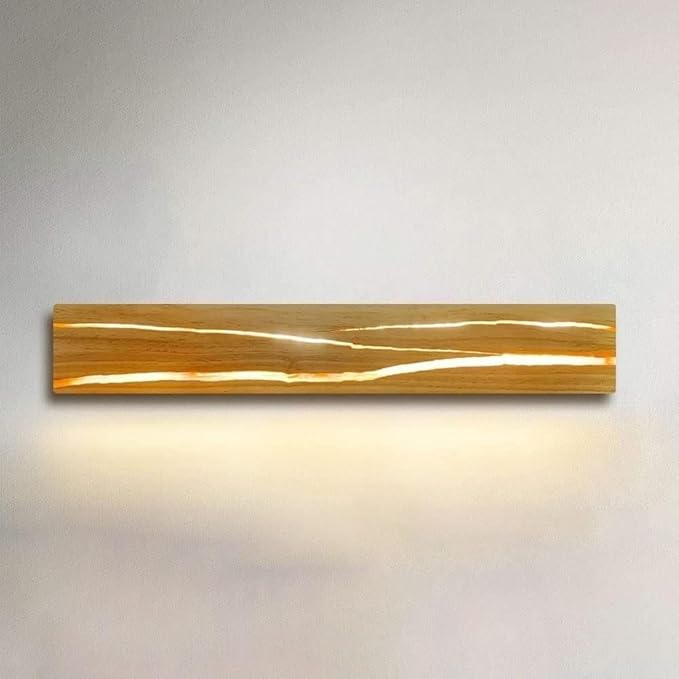 Modern Wood LED Wall Sconce Linear Bar Resin Cracked Design Natural Japandi Minimalist Fixture for Bathroom Vanity Mirror Hallway Bedroom Living Room Accent Light