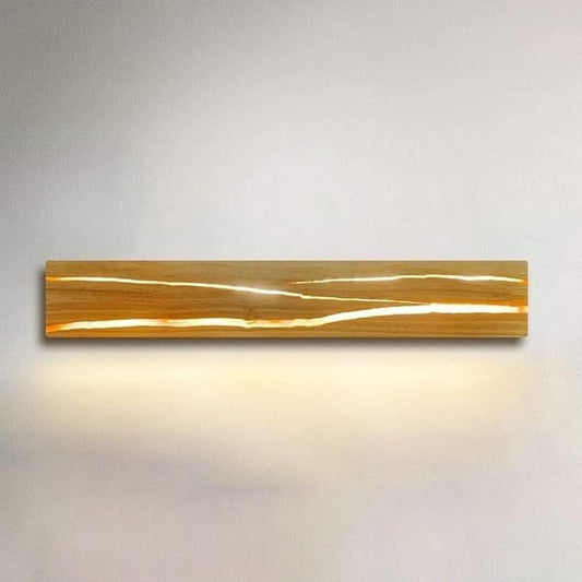 Modern Wood LED Wall Sconce Linear Bar Resin Cracked Design Natural Japandi Minimalist Fixture for Bathroom Vanity Mirror Hallway Bedroom Living Room Accent Light