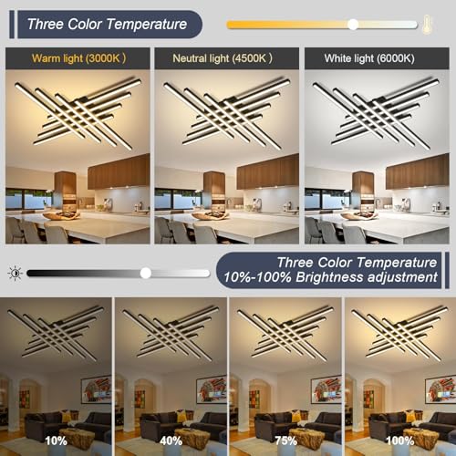 47" Black Modern LED Ceiling Light Fixtures With Remote
