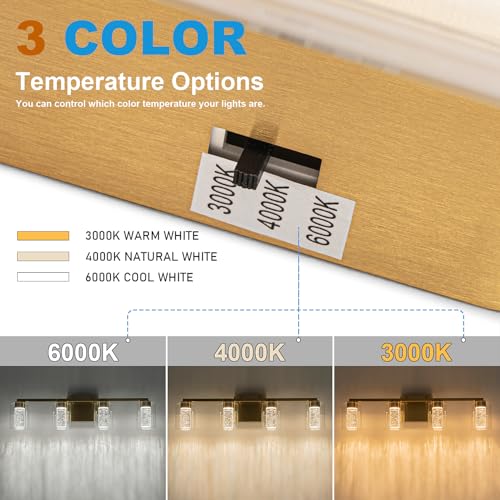 4 Light Gold Vanity Light with 3 Color Modes