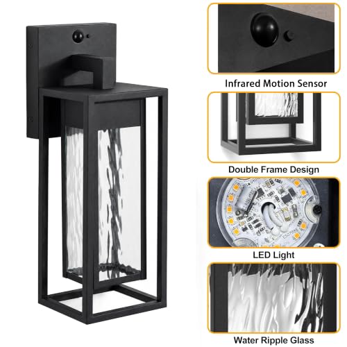 Upgraded LED Motion Sensor Outdoor Wall Lantern 2 Pack (2 Count)