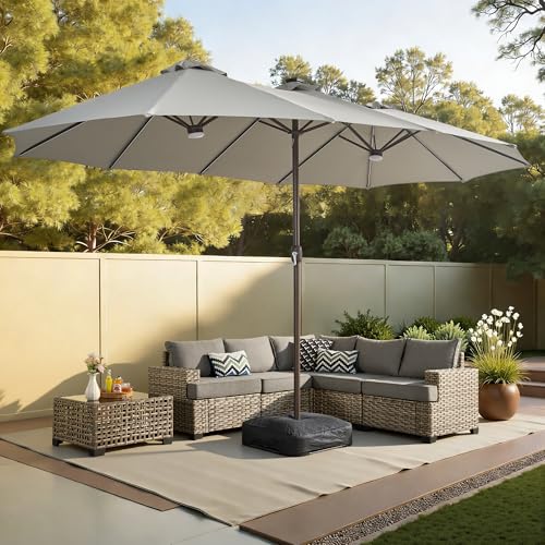 15ft Large Patio Umbrellas with Base & Solar Lights
