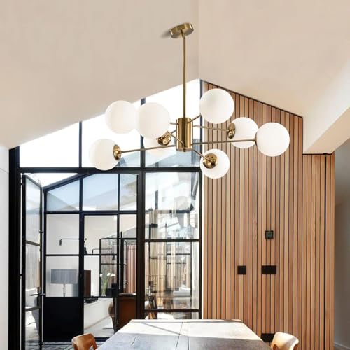 Lighting 8 Light Glass Sputnik Chandelier Light Modern Gold Chandeliers Pendant Light Fixture Vintage Globe Ball Ceiling Flush Mount Light Fixture Kitchen Island