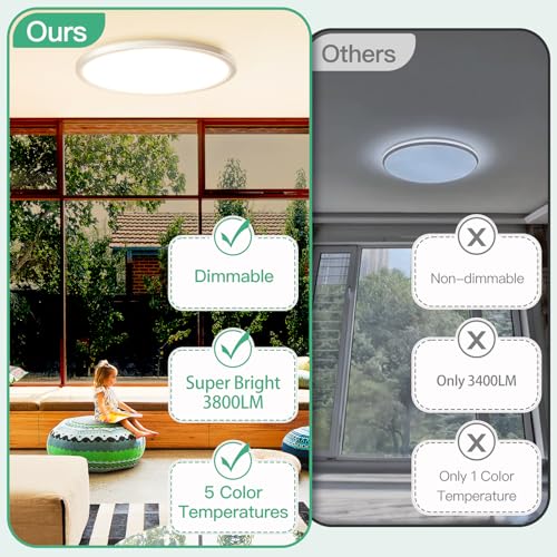 15 Inch Dimmable Large Flush Mount Ceiling Light Fixture