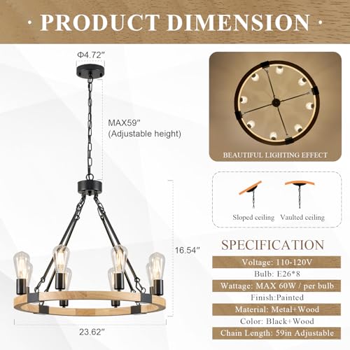 Natural Wooden Wagon Wheel Chandelier 8