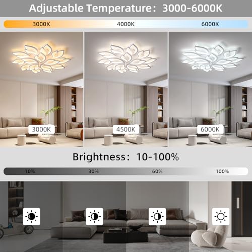 39.4" Flower Shaped Ceiling Light Dimmable Modern Ceiling Lamp Remote Control LED Lighting Fixture for Living Room Kitchen Dining Room