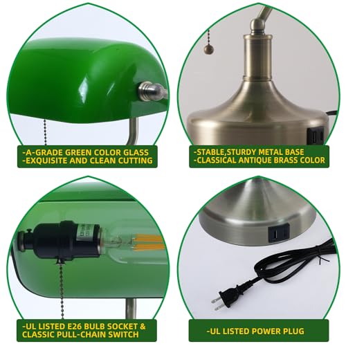 Banker Desk Lamp Green Glass