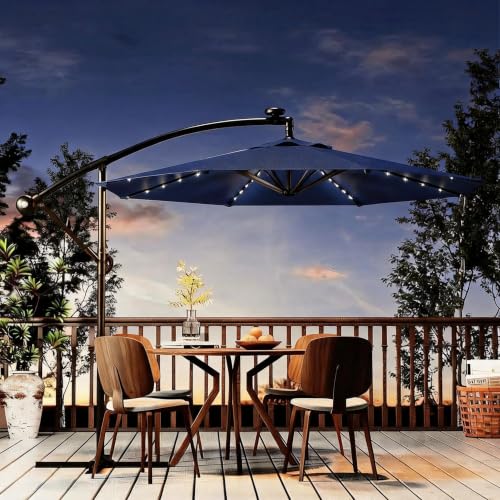 10FT Solar Lights Offset Patio Umbrella with Cross Base