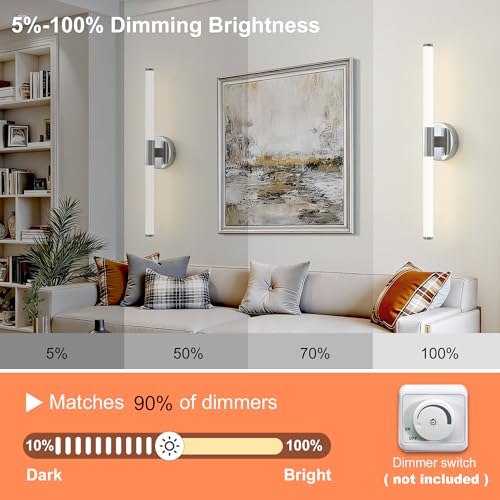 Bathroom Vanity Lights Chrome LED Vanity Lights Modern 24"