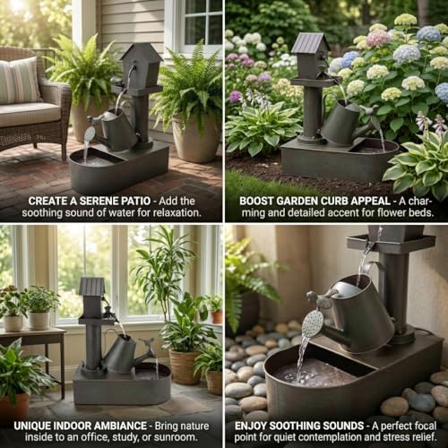 3 Tier Outdoor Fountain 23" Rustic Waterfall Garden Patio Decor