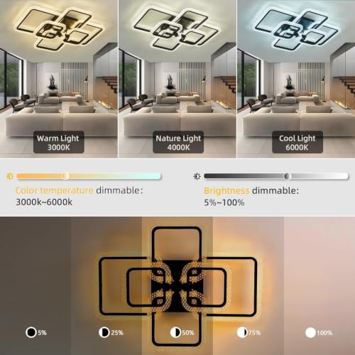 Dimmable White Modern Ceiling Lamp with Remote for for Living Room