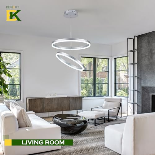 2 Rings Modern LED Chandelier Silver for Dining Room (2 Count)