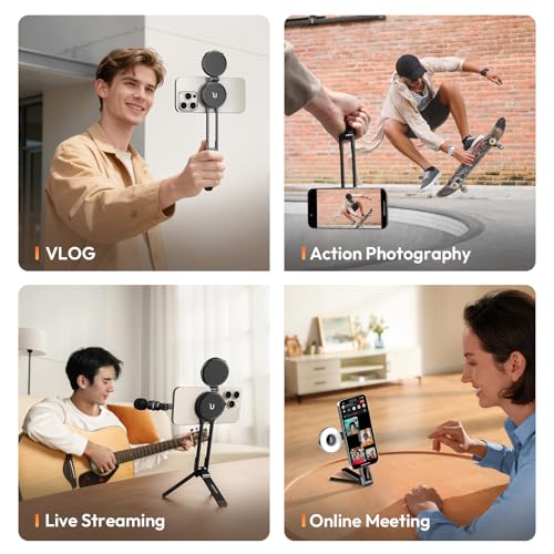 2-in-1 Magnetic Phone Tripod & Selfie Light Kit, MA30 Phone Stand with LM19 2500K-8500K LED Fill Light for MagSafe, Compatible with iPhone 17-12 Series for Photo/Vlog/Video/TikTok, Black