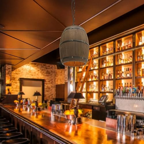 Wooden Wine Barrel Chandelier Bar Cafe Lights Vintage Rustic Wine Barrel Decor Hanging Light Kitchen Light Fixtures Pendant Lamp Barrel Shade Ceiling Light Farmhouse Pendant Light