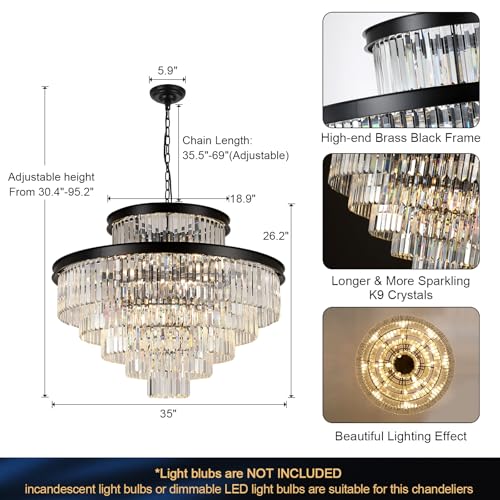35" Large Black Crystals Chandelier 6