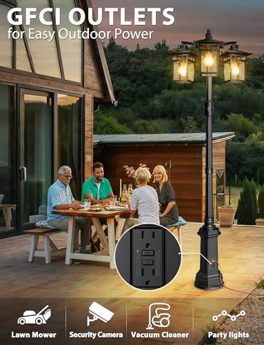 Motion Sensor Outdoor Lamp Post Light Fixture with GFCI Outlet