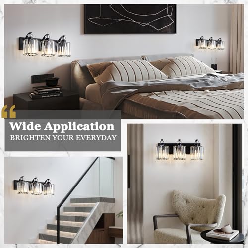 3 Light Black Bathroom Light Fixture Modern Vanity Lights Over Mirror Vintage Wall Sconce Lighting for Bathroom