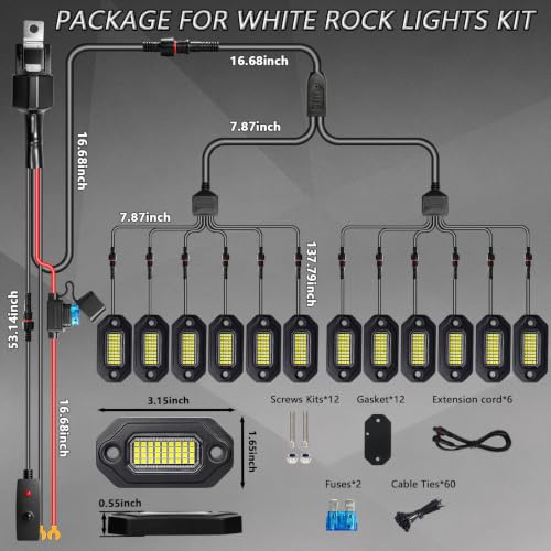 12 Pods Aluminium Pure White LED Rock Lights Full Kit (12 Pods)