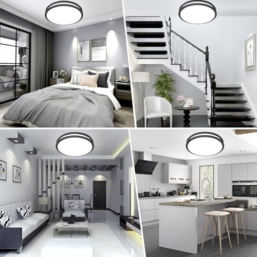 16inch LED Flush Mount Ceiling Light Fixture Dimmable Matte Black (2 Count)