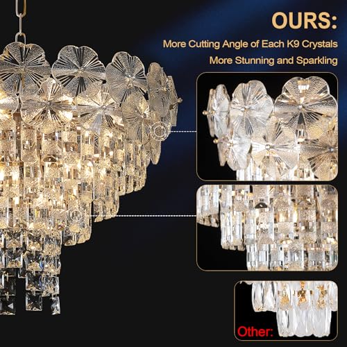 Flower Crystal Luxury Chandelier Gold 24" 12
