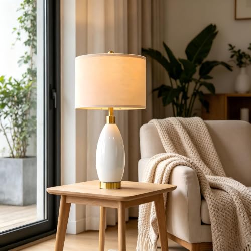 24" White Oval Ceramic Table Lamp Set of 2 (2 Count)