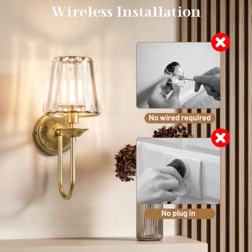 Brass Battery Operated Wall Sconces Set of Two
